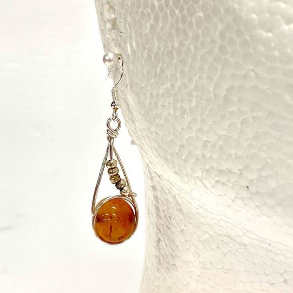 HANDMADE Genuine Carnelian & Sterling Silver Beads Hand Wrapped Dangle Earrings - Picture 9 of 10